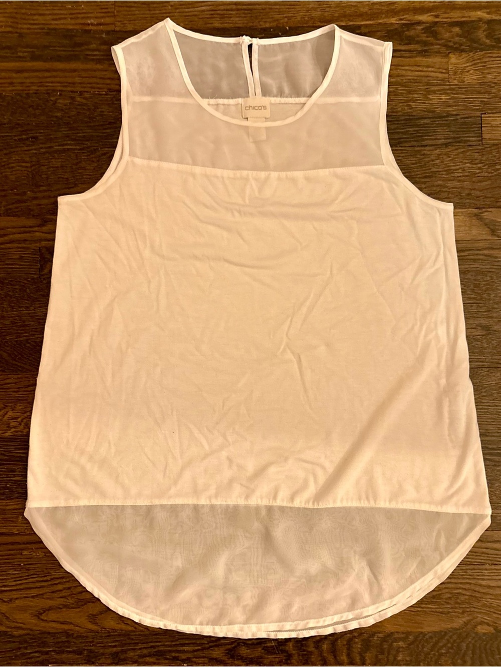 Chico's White Sleeveless Sheer Yoke Tank Size 1